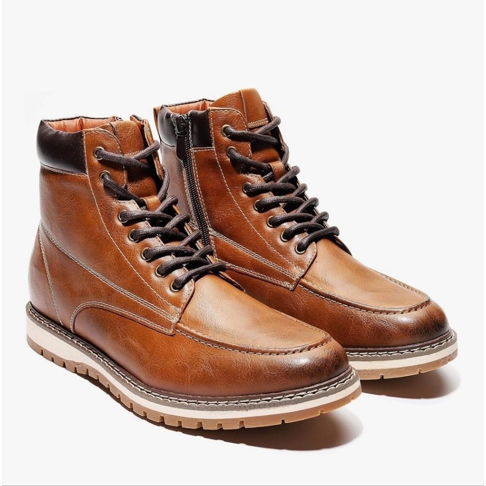 Harrison Myles Men's Round Moc-Toe Side Zip Lug Sole Boots, Sz 10.5